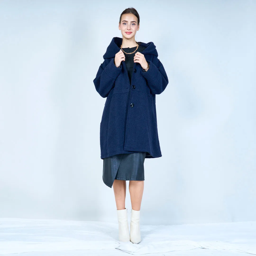 Hooded button-front long knit coat wholesale