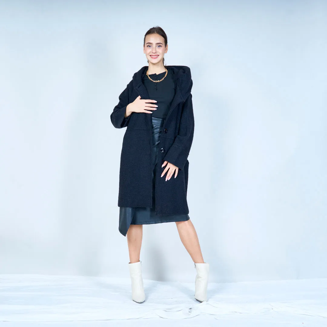 Hooded button-front long knit coat wholesale