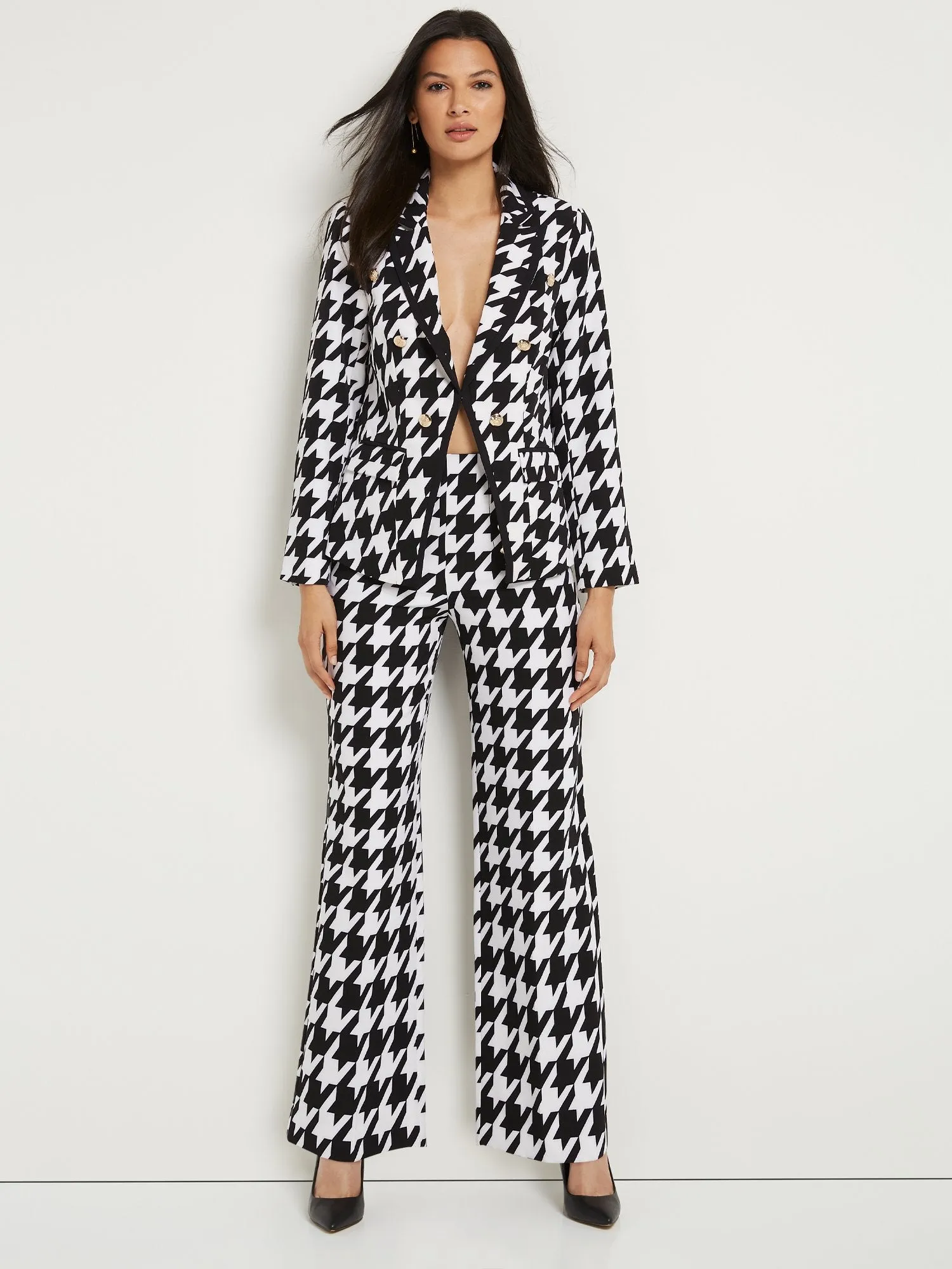 Houndstooth High-Waisted Wide-Leg Pant