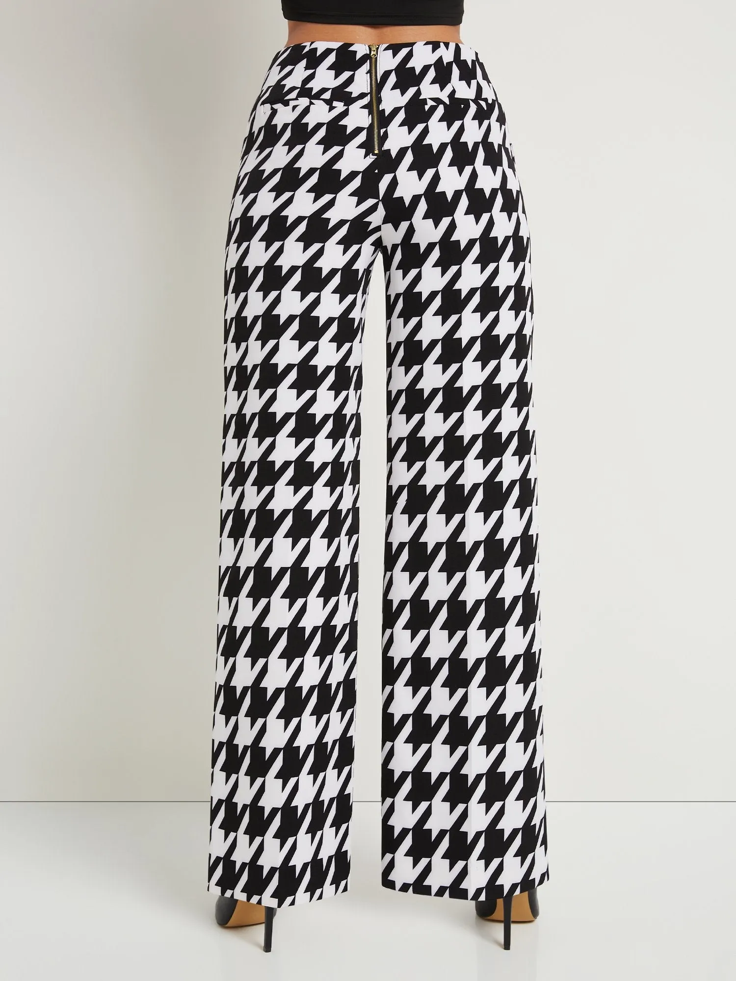 Houndstooth High-Waisted Wide-Leg Pant