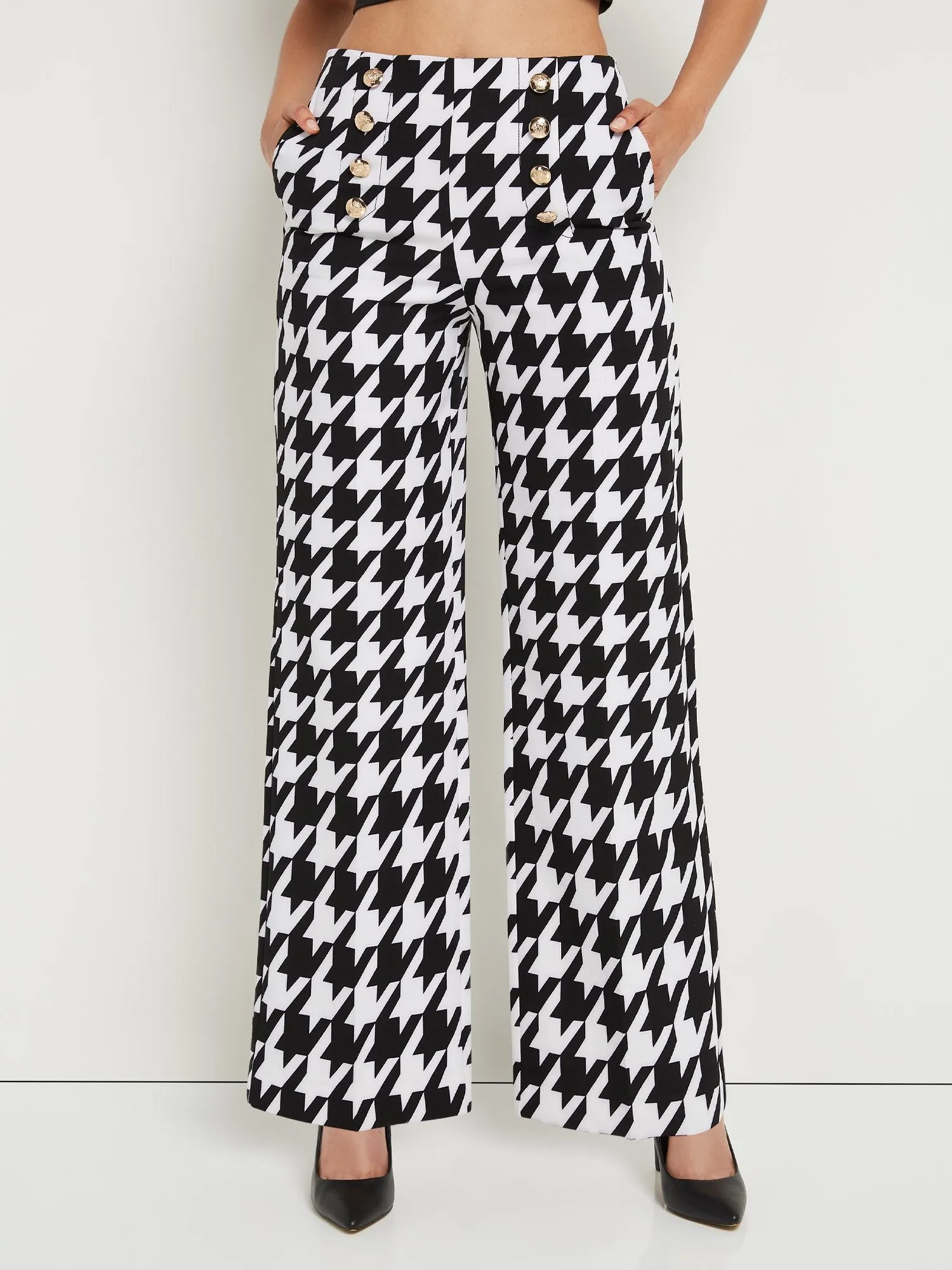 Houndstooth High-Waisted Wide-Leg Pant