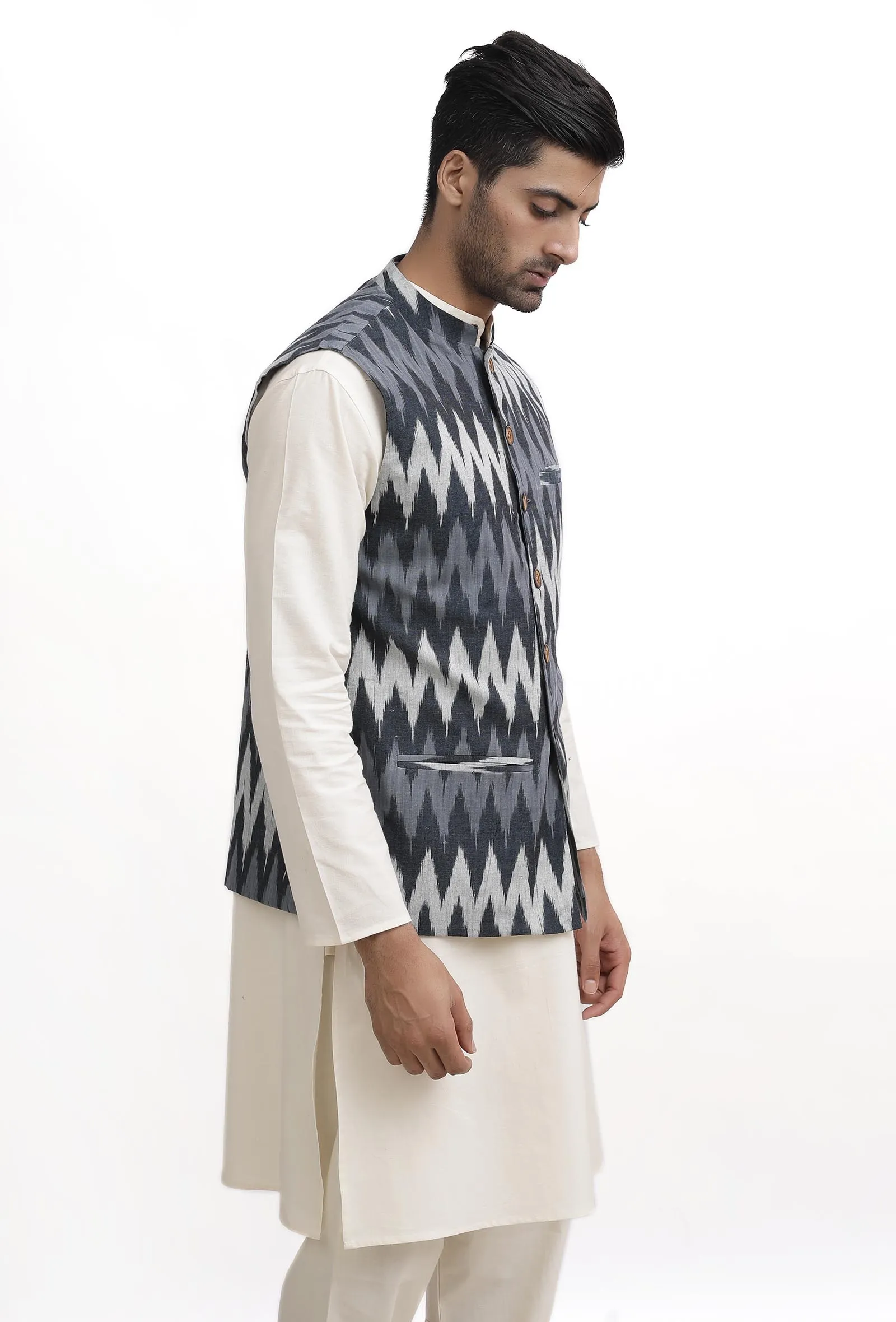 Indigo Blue Ikat Nehru Jacket