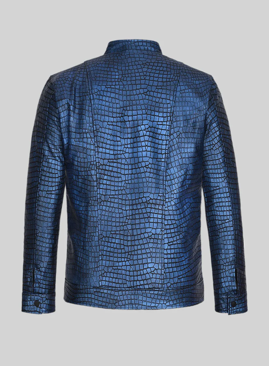 Lustrous Croc Metallic Blue Leather Jacket