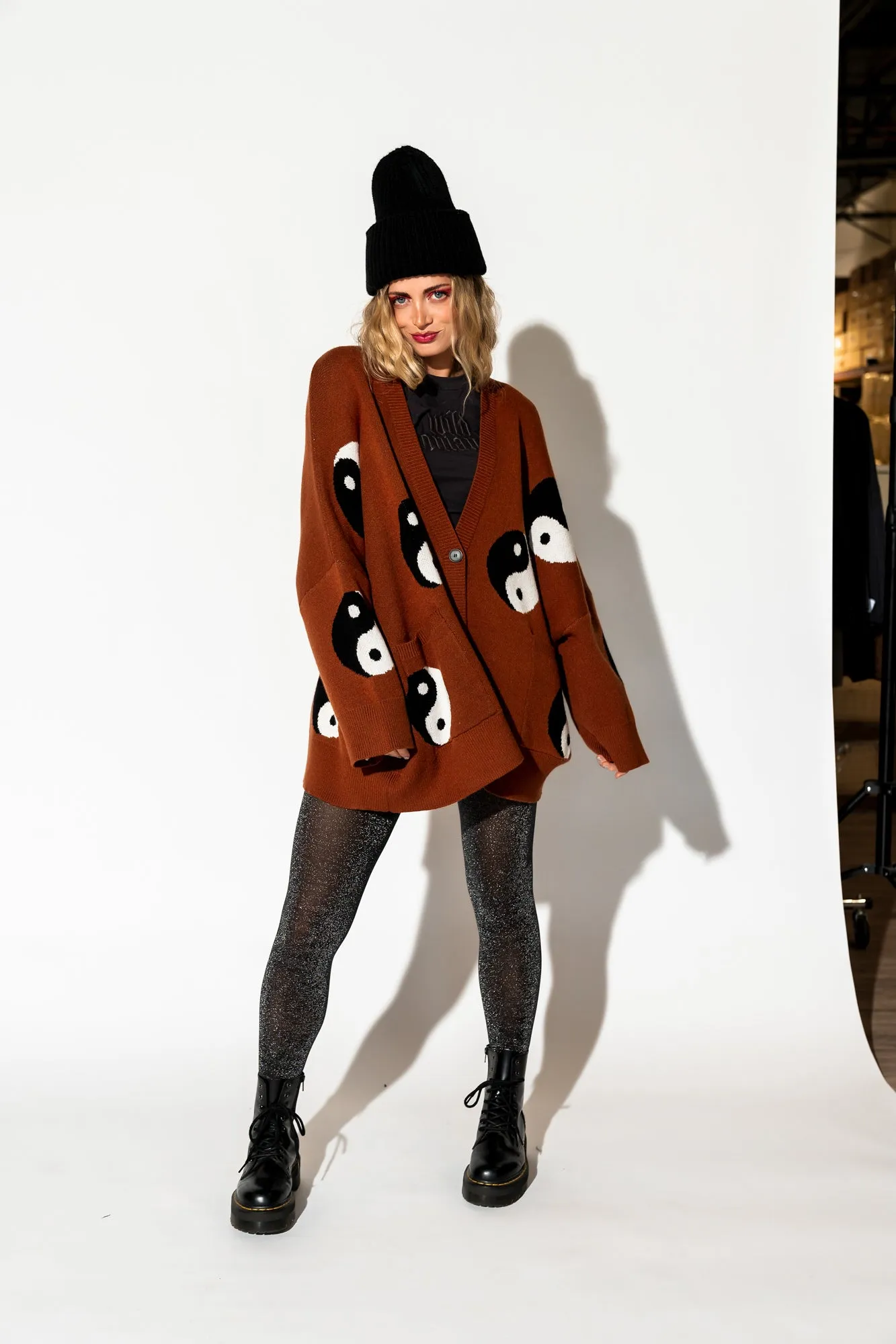 Main Character Energy Oversized Yin Yang Cardigan in Cinnamon