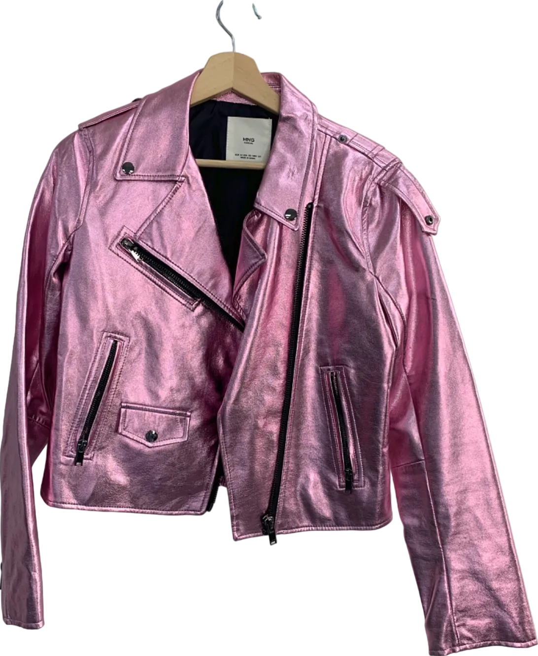 Mango Pink Metallic Biker Jacket  XS