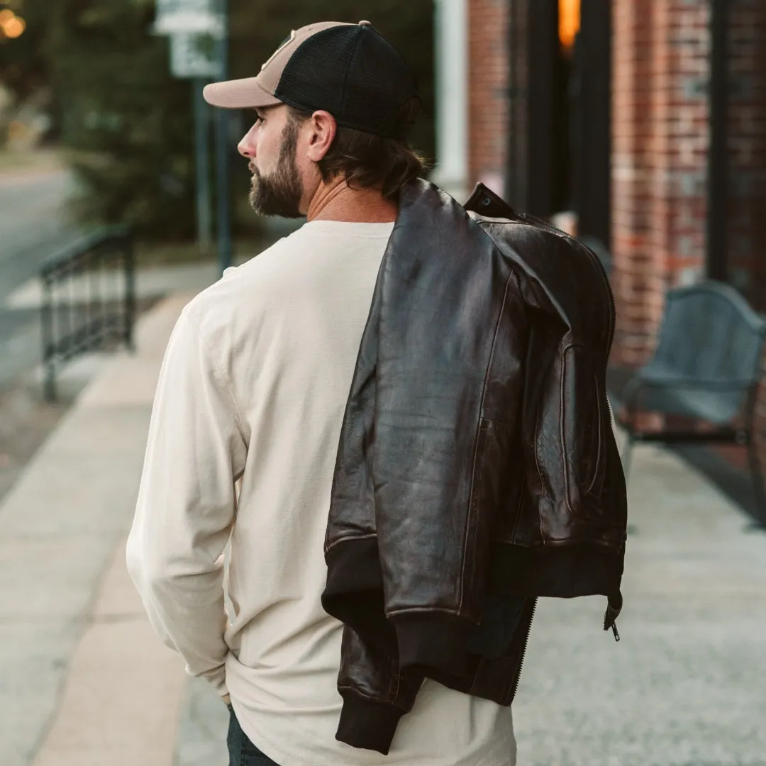 Maverick Leather Bomber Jacket | Distressed Brown