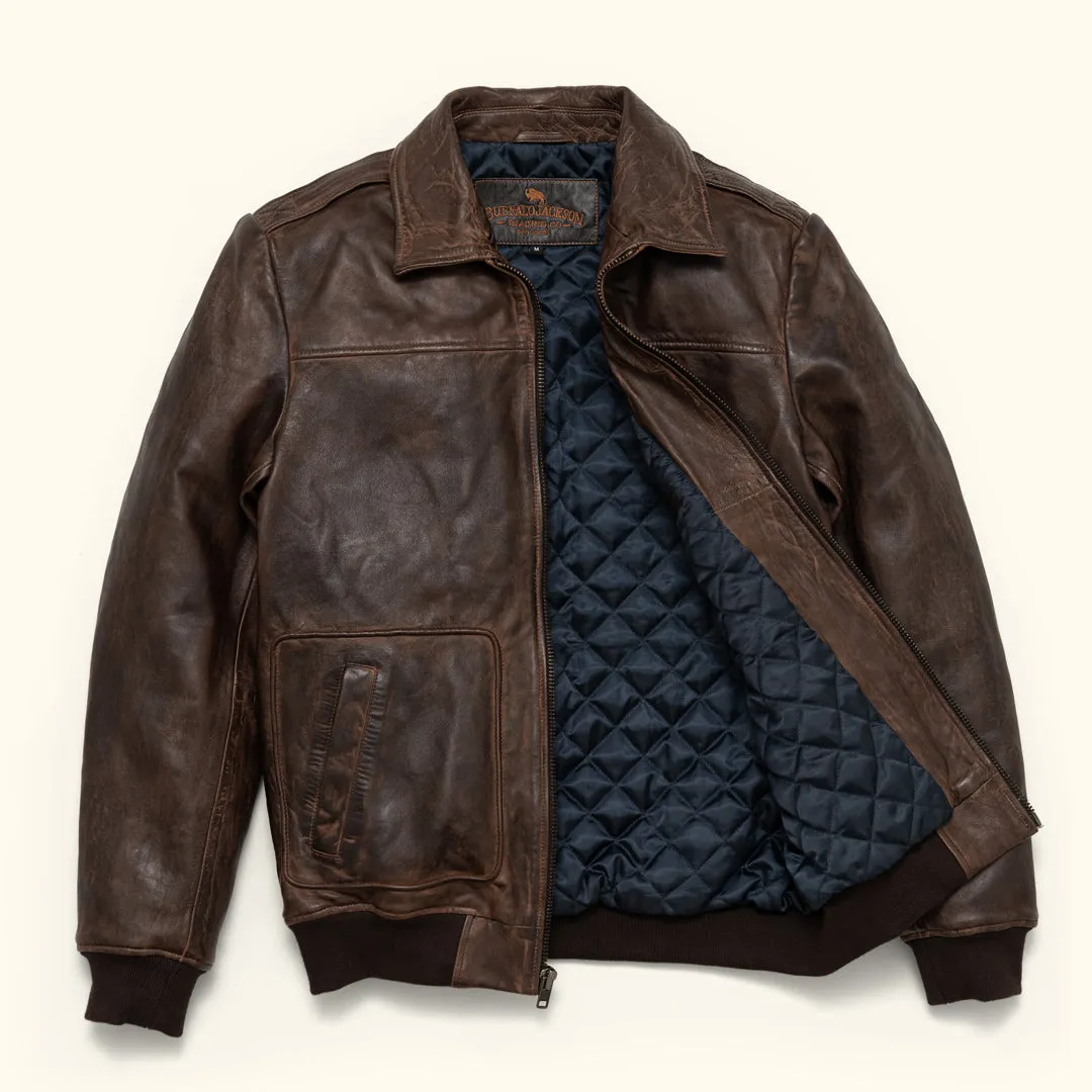 Maverick Leather Bomber Jacket | Distressed Brown