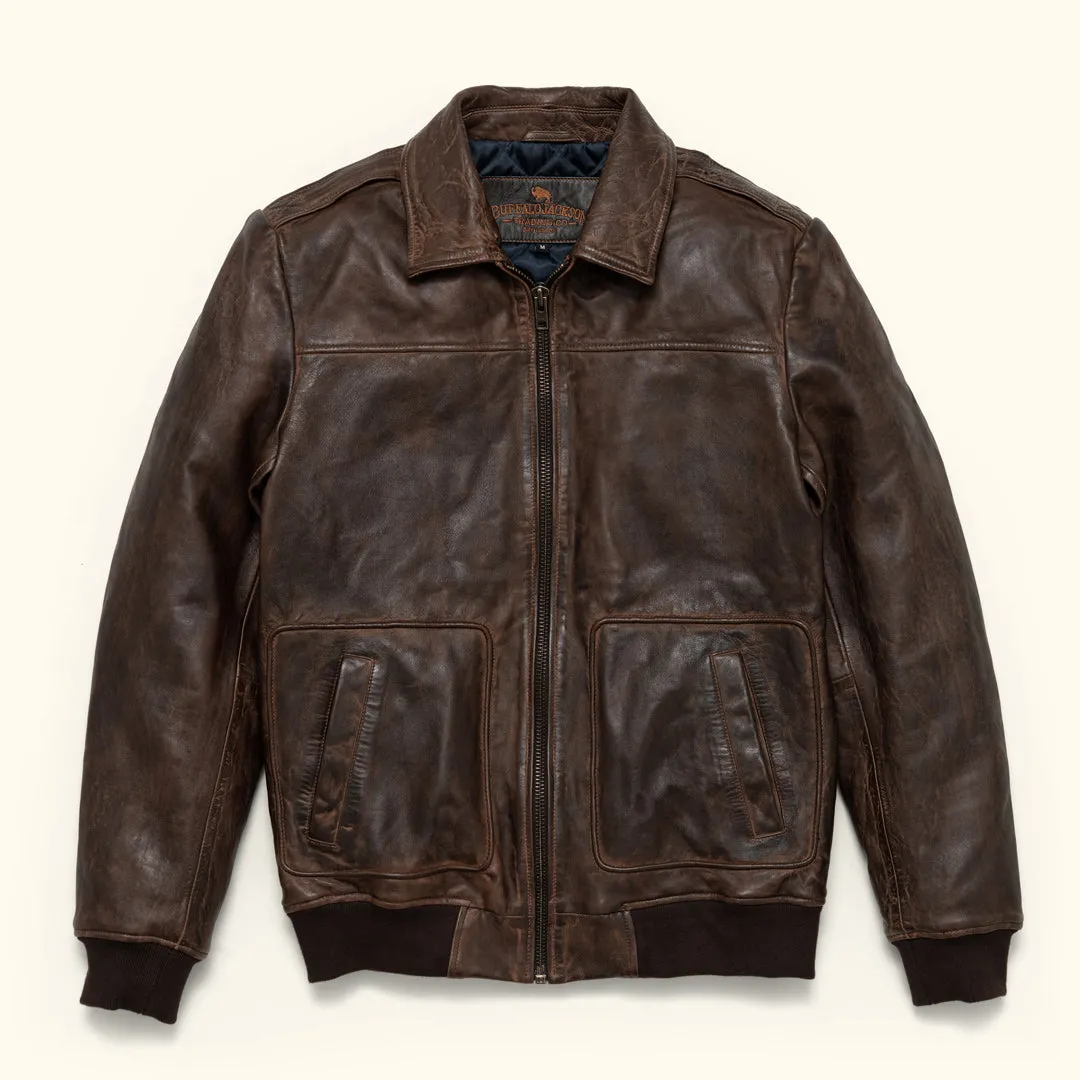 Maverick Leather Bomber Jacket | Distressed Brown