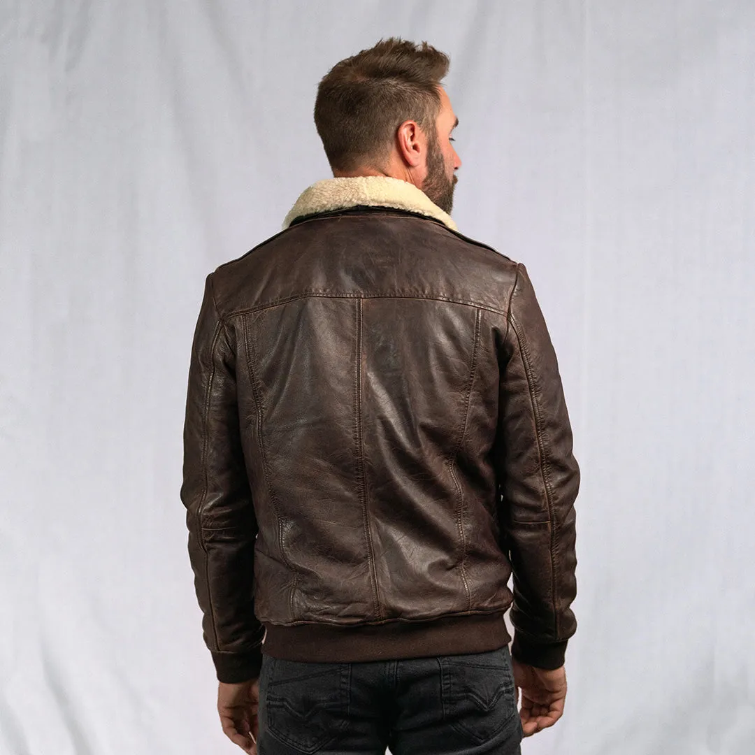 Maverick Leather Bomber Jacket | Distressed Brown