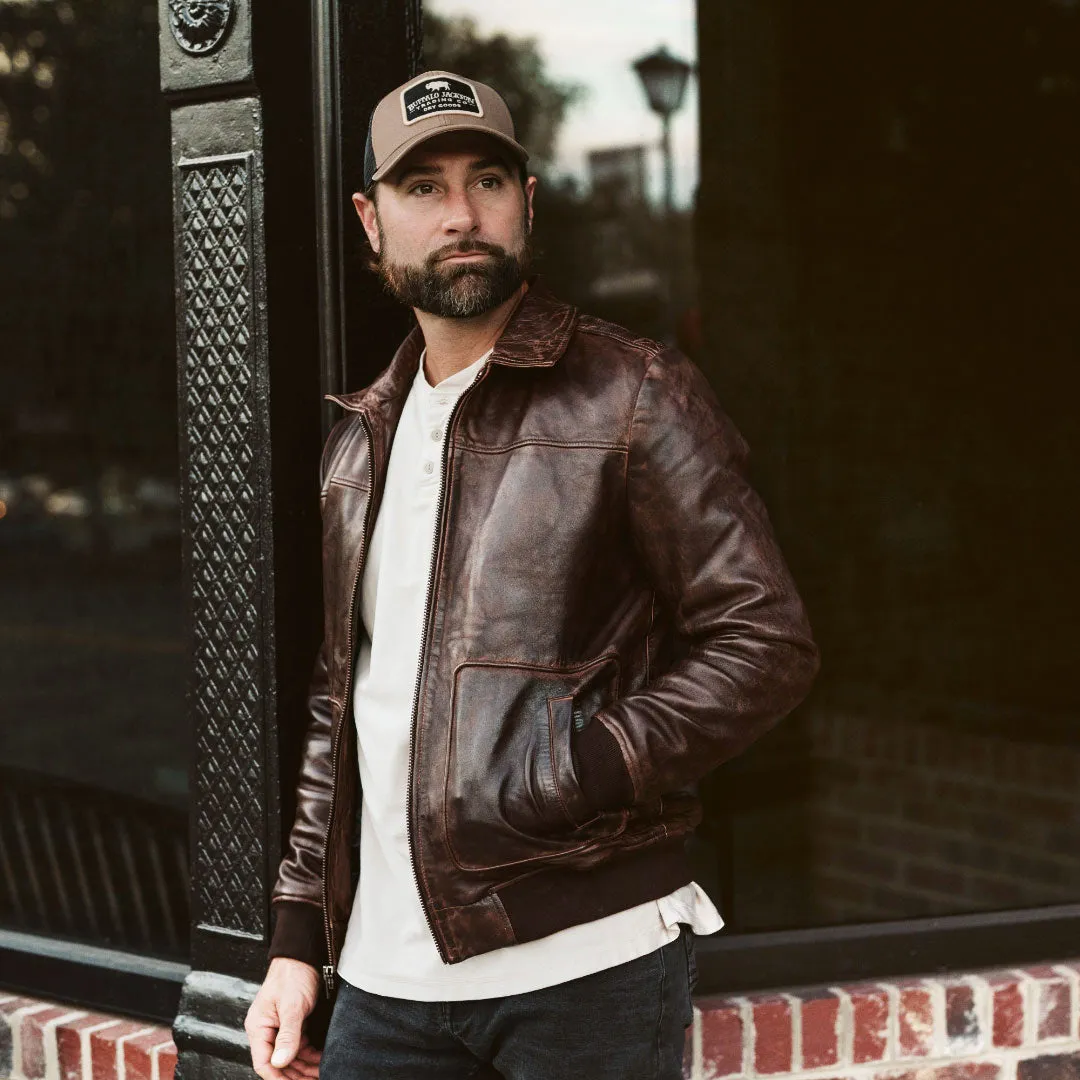 Maverick Leather Bomber Jacket | Distressed Brown