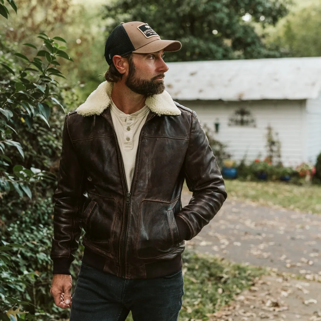 Maverick Leather Bomber Jacket | Distressed Brown