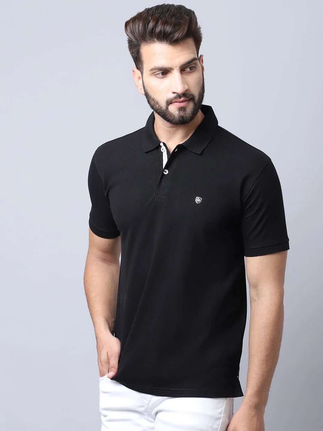 Men Black Casual Polo Neck T-Shirt