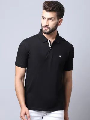 Men Black Casual Polo Neck T-Shirt