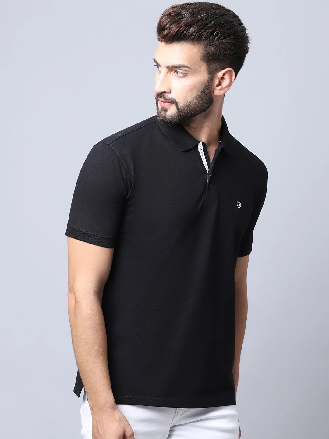 Men Black Casual Polo Neck T-Shirt