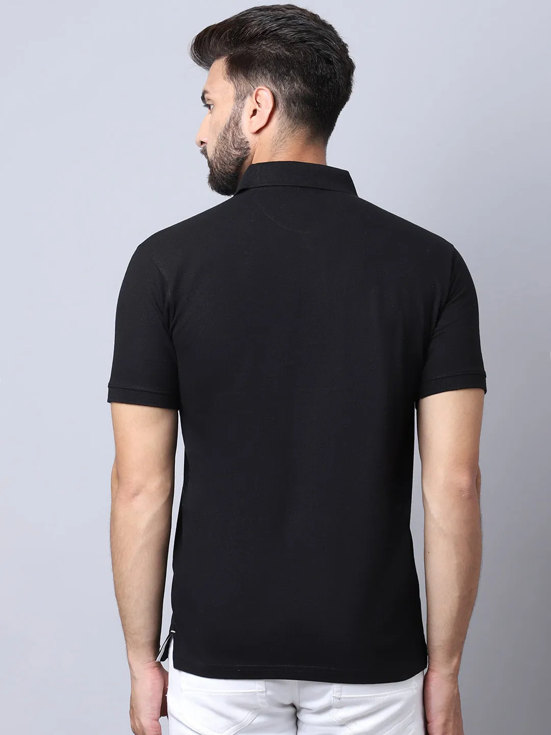 Men Black Casual Polo Neck T-Shirt