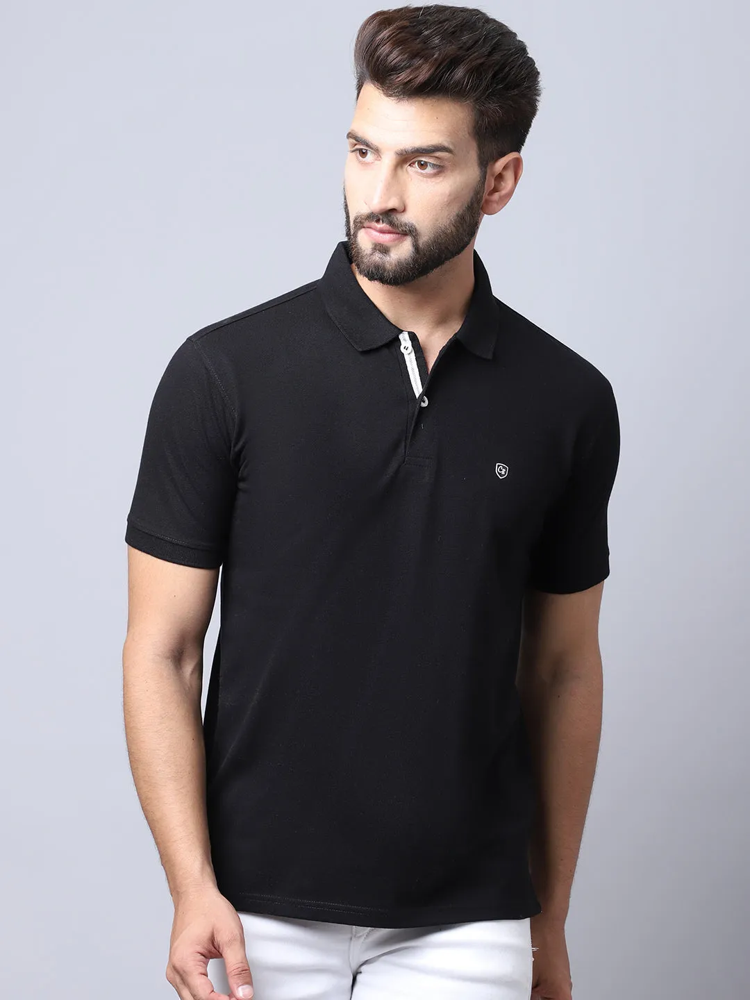 Men Black Casual Polo Neck T-Shirt