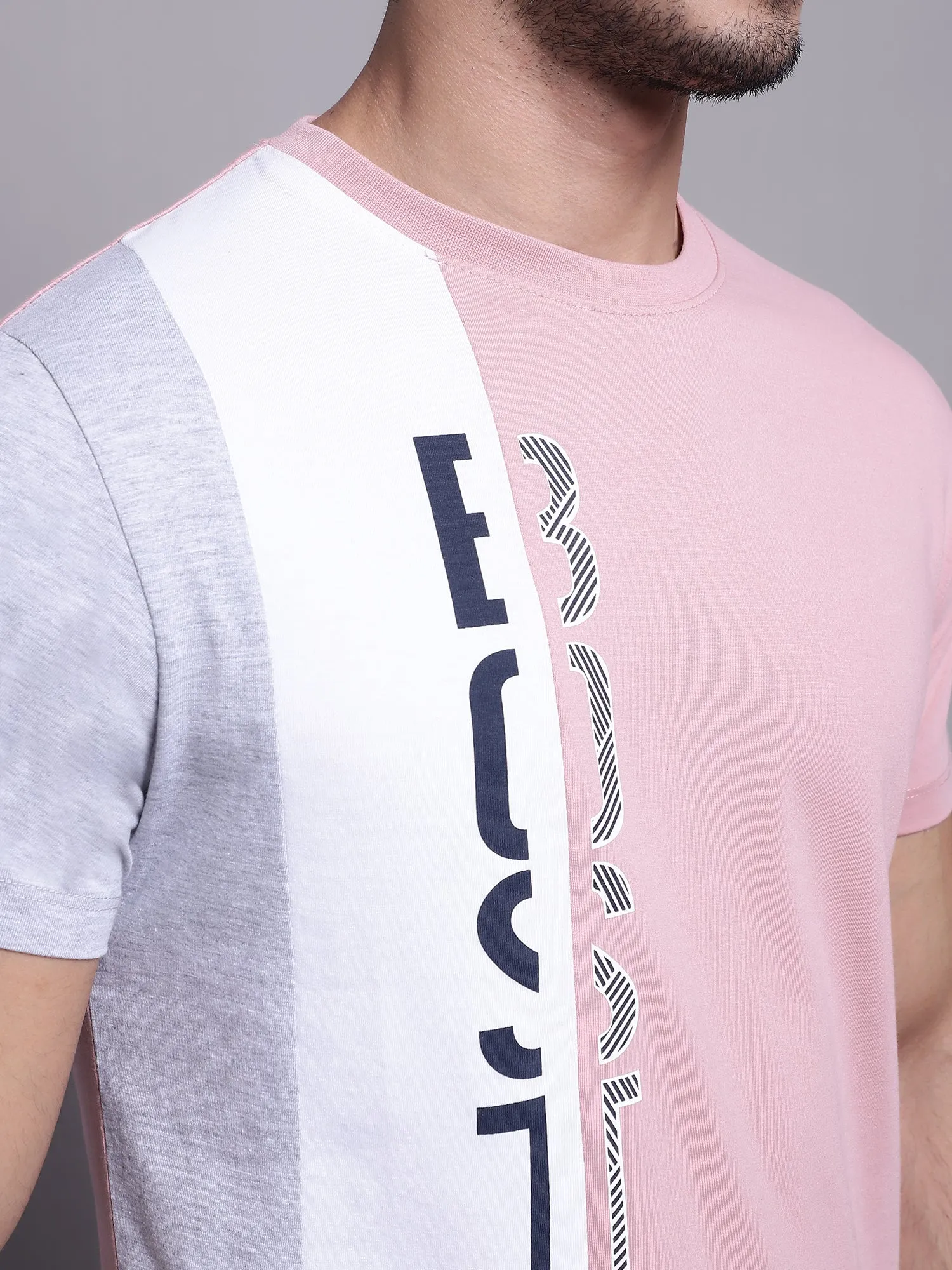 Men Casual Dusty Pink T-Shirt