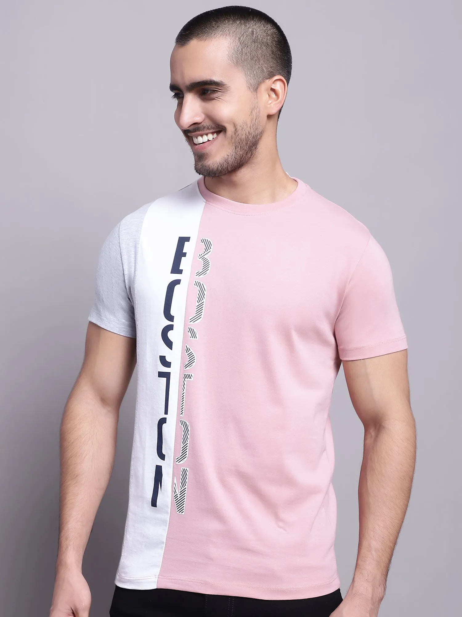 Men Casual Dusty Pink T-Shirt