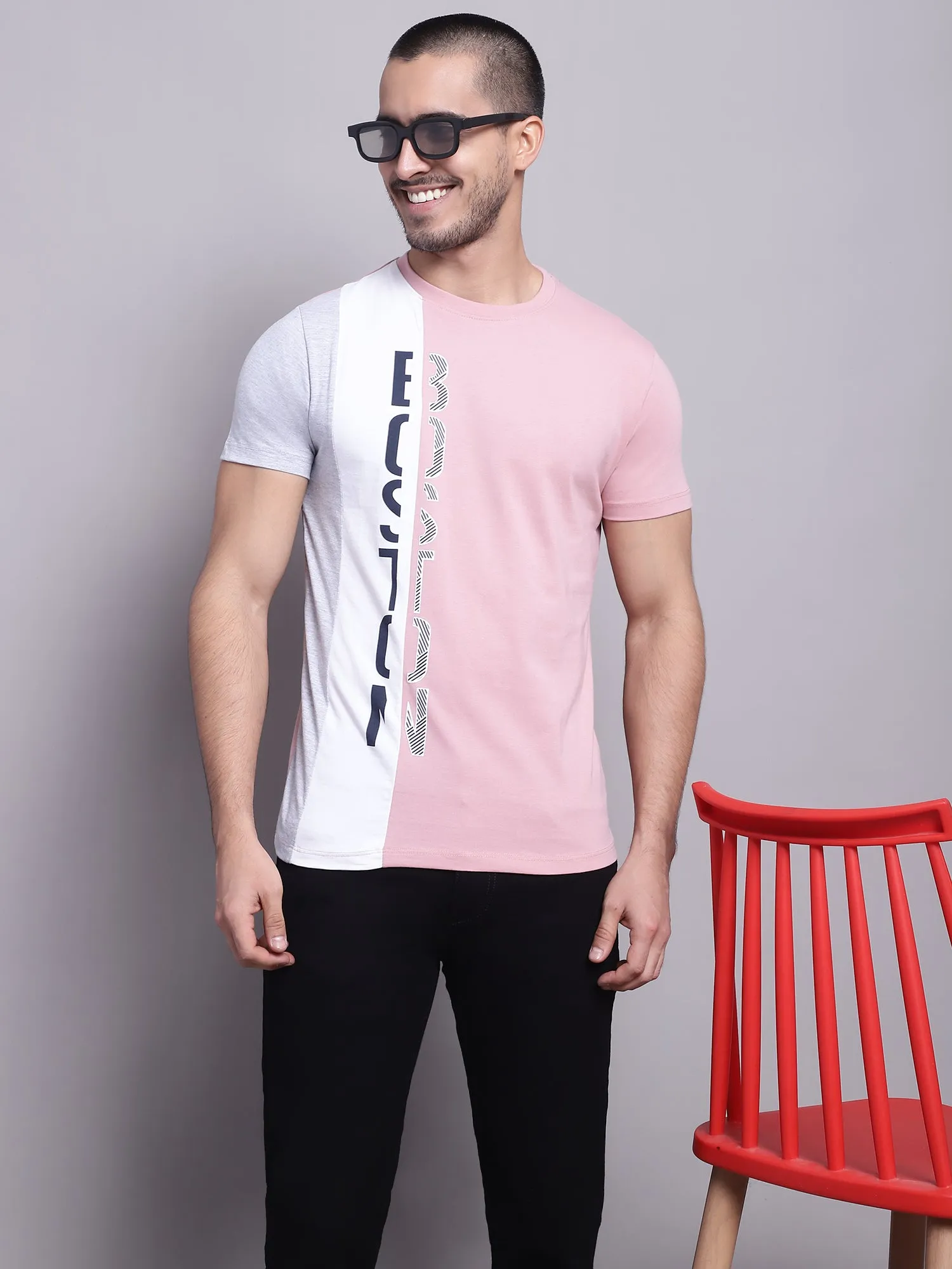 Men Casual Dusty Pink T-Shirt