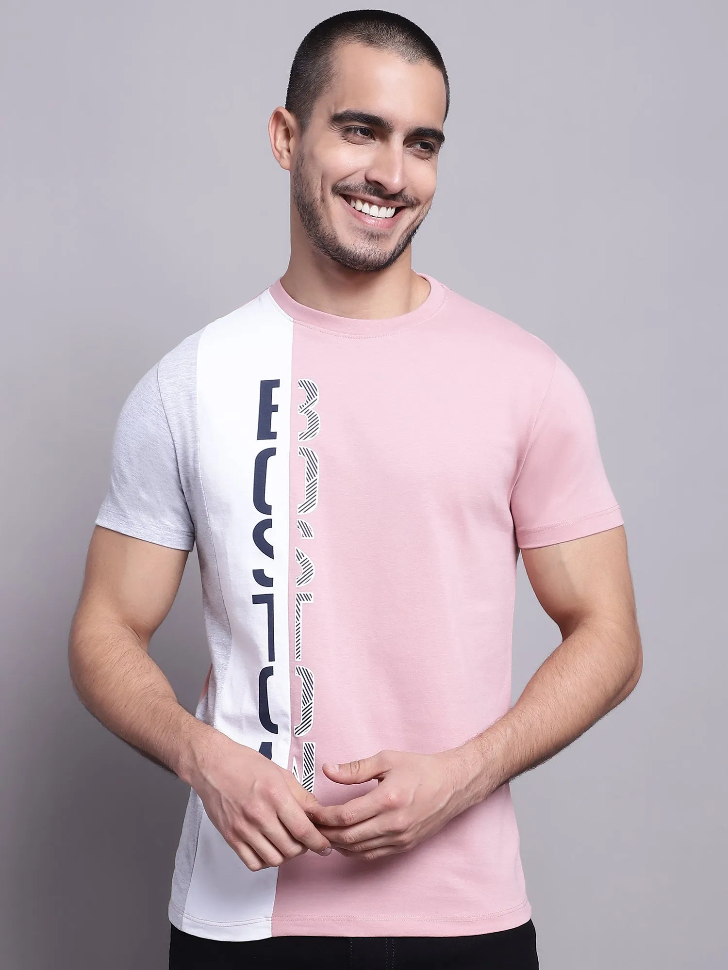 Men Casual Dusty Pink T-Shirt