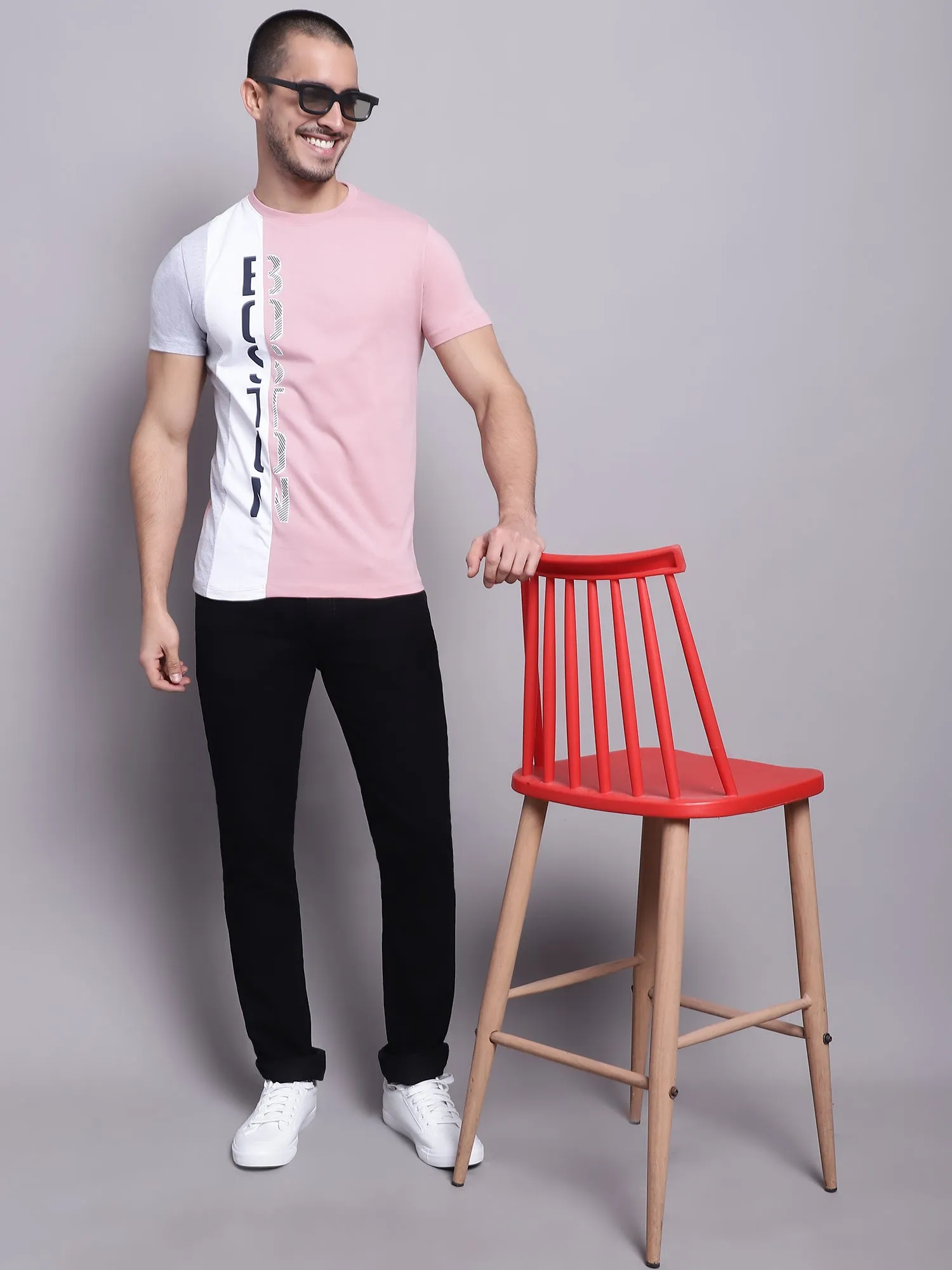 Men Casual Dusty Pink T-Shirt