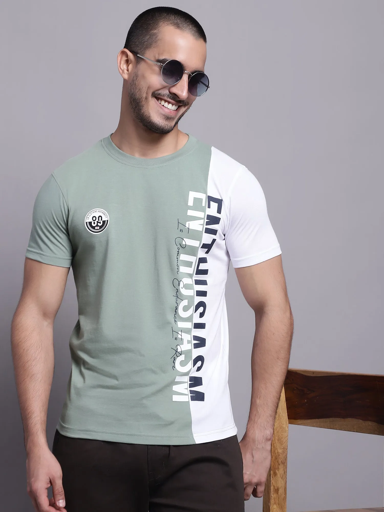 Men Green Round Neck T-Shirt