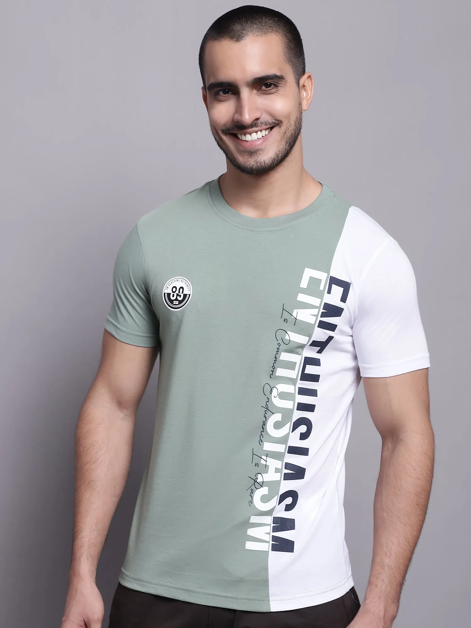 Men Green Round Neck T-Shirt