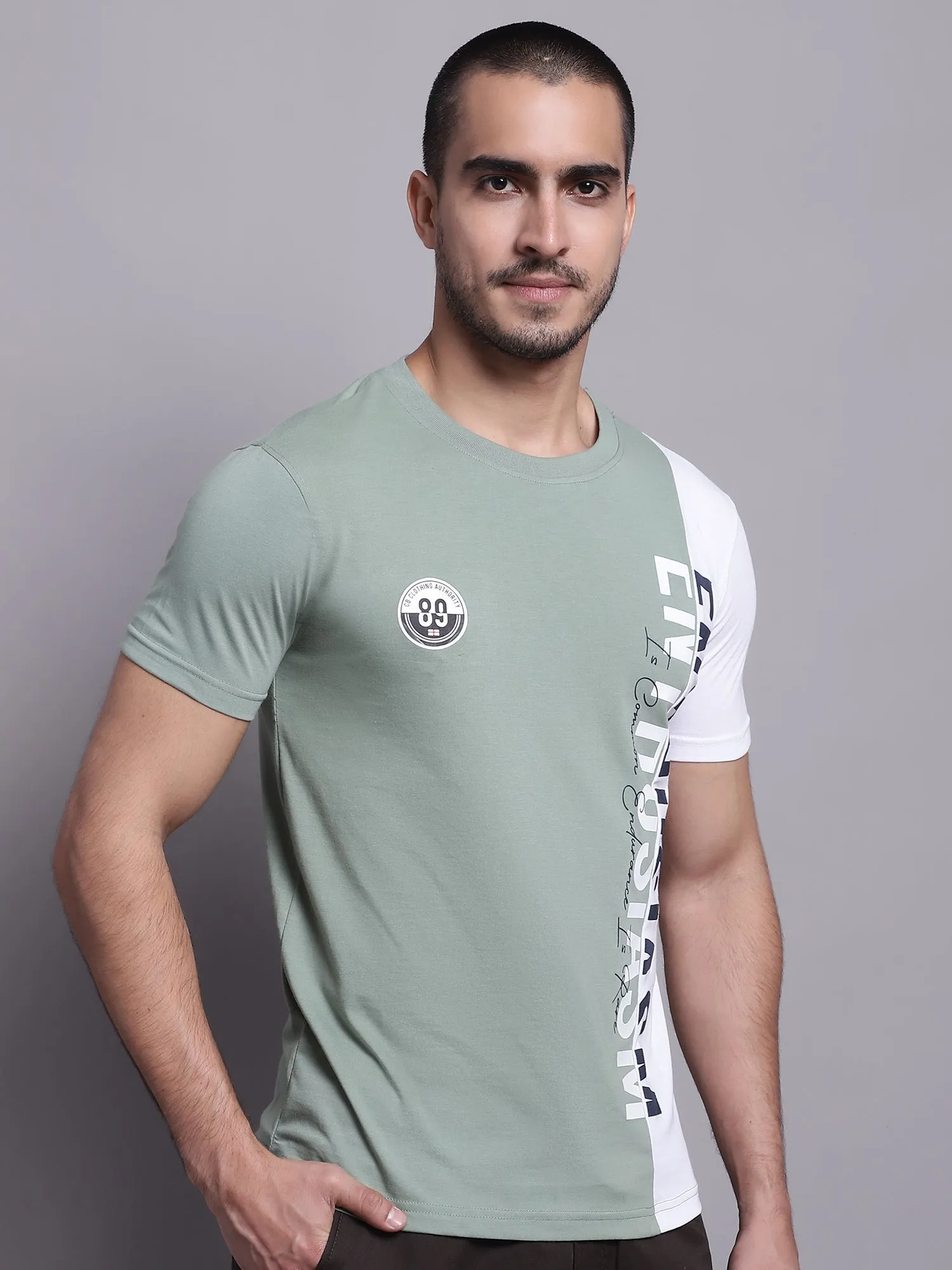 Men Green Round Neck T-Shirt