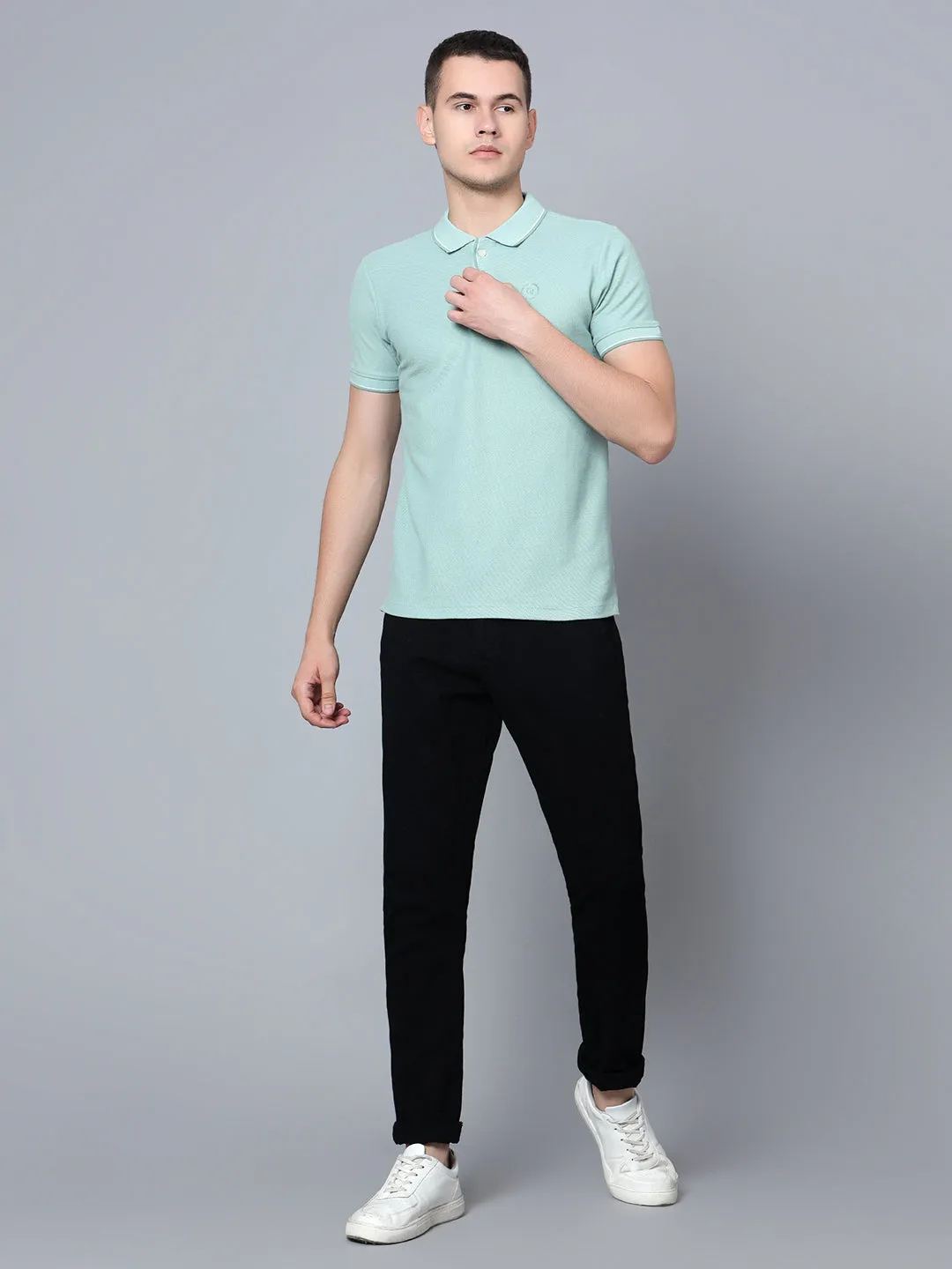 Men Light Green Polo T-Shirt