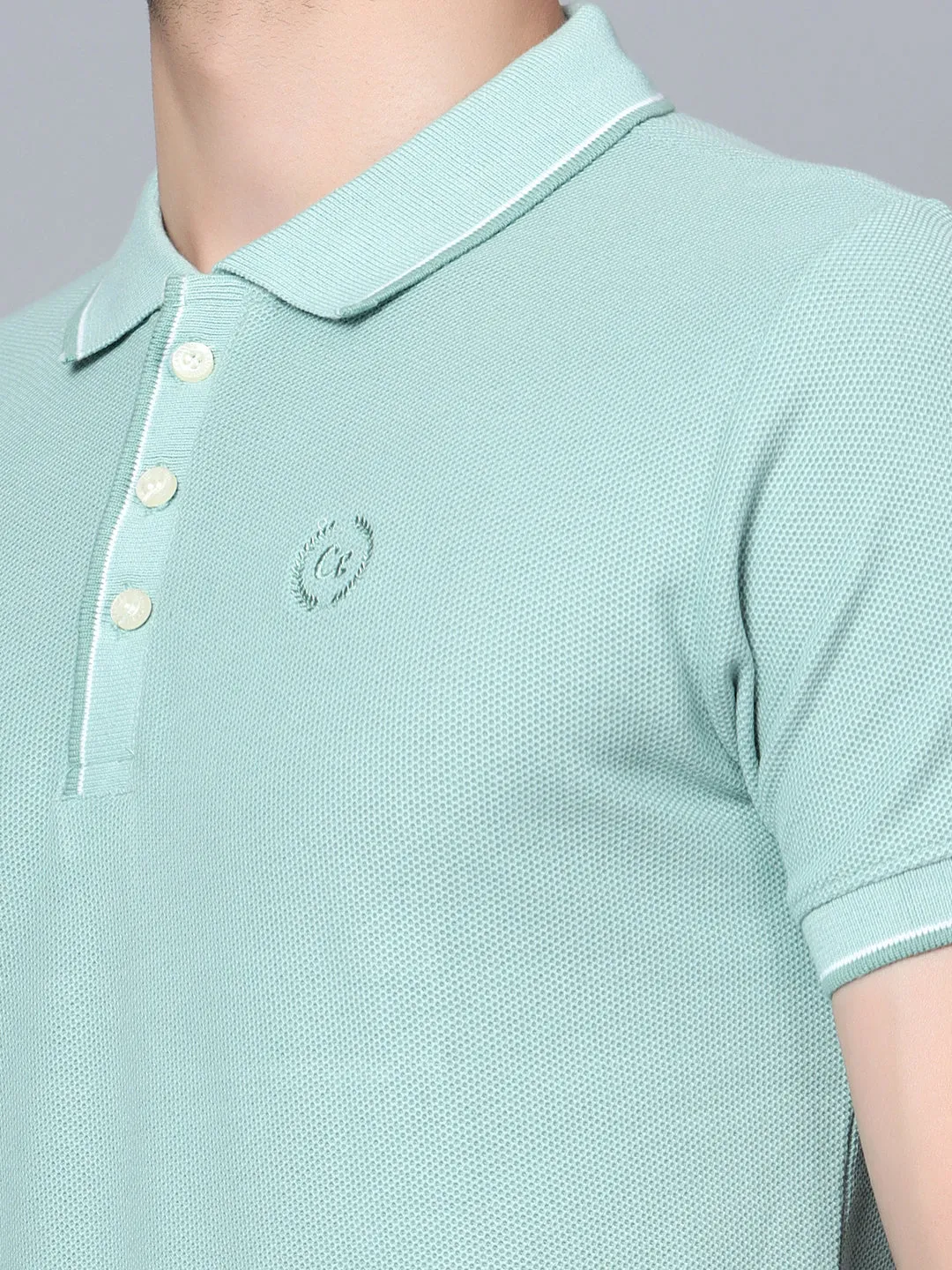 Men Light Green Polo T-Shirt