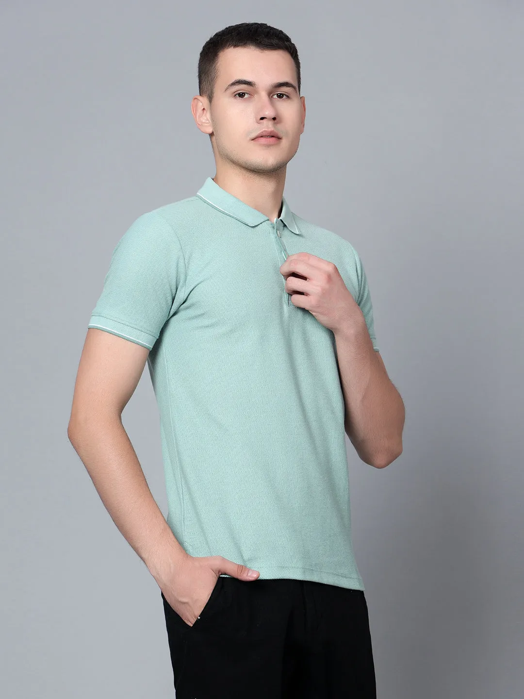 Men Light Green Polo T-Shirt