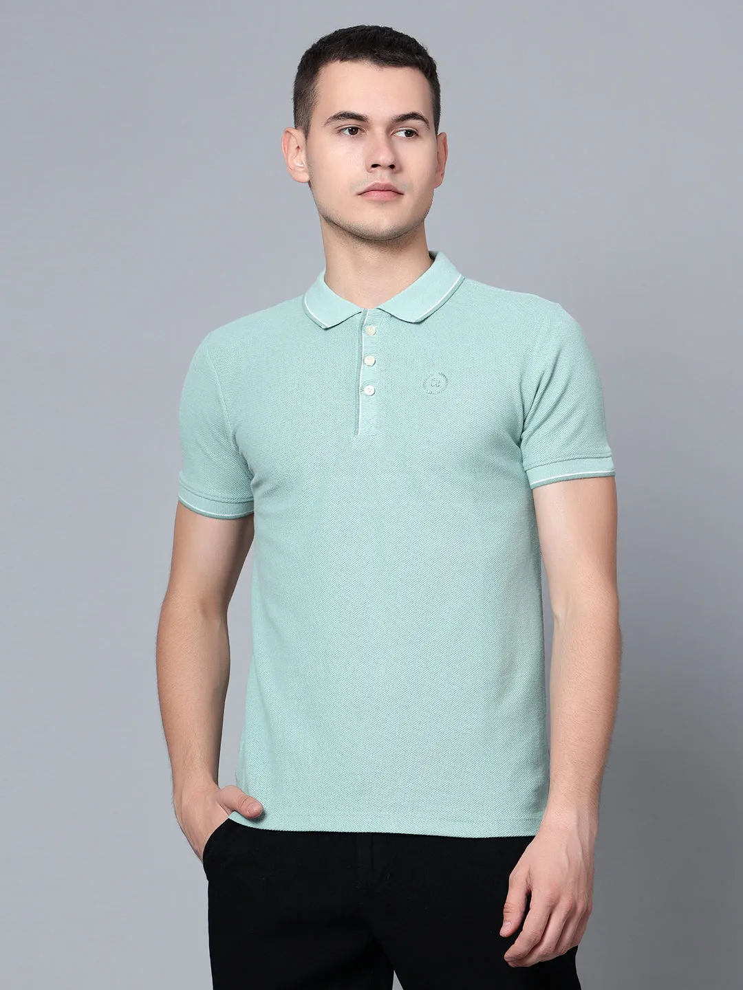 Men Light Green Polo T-Shirt