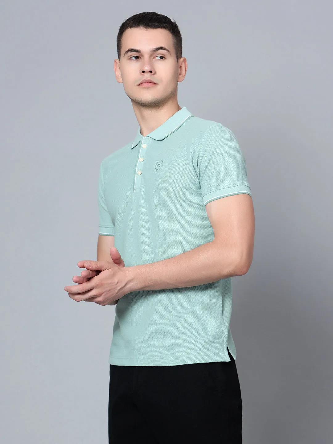 Men Light Green Polo T-Shirt