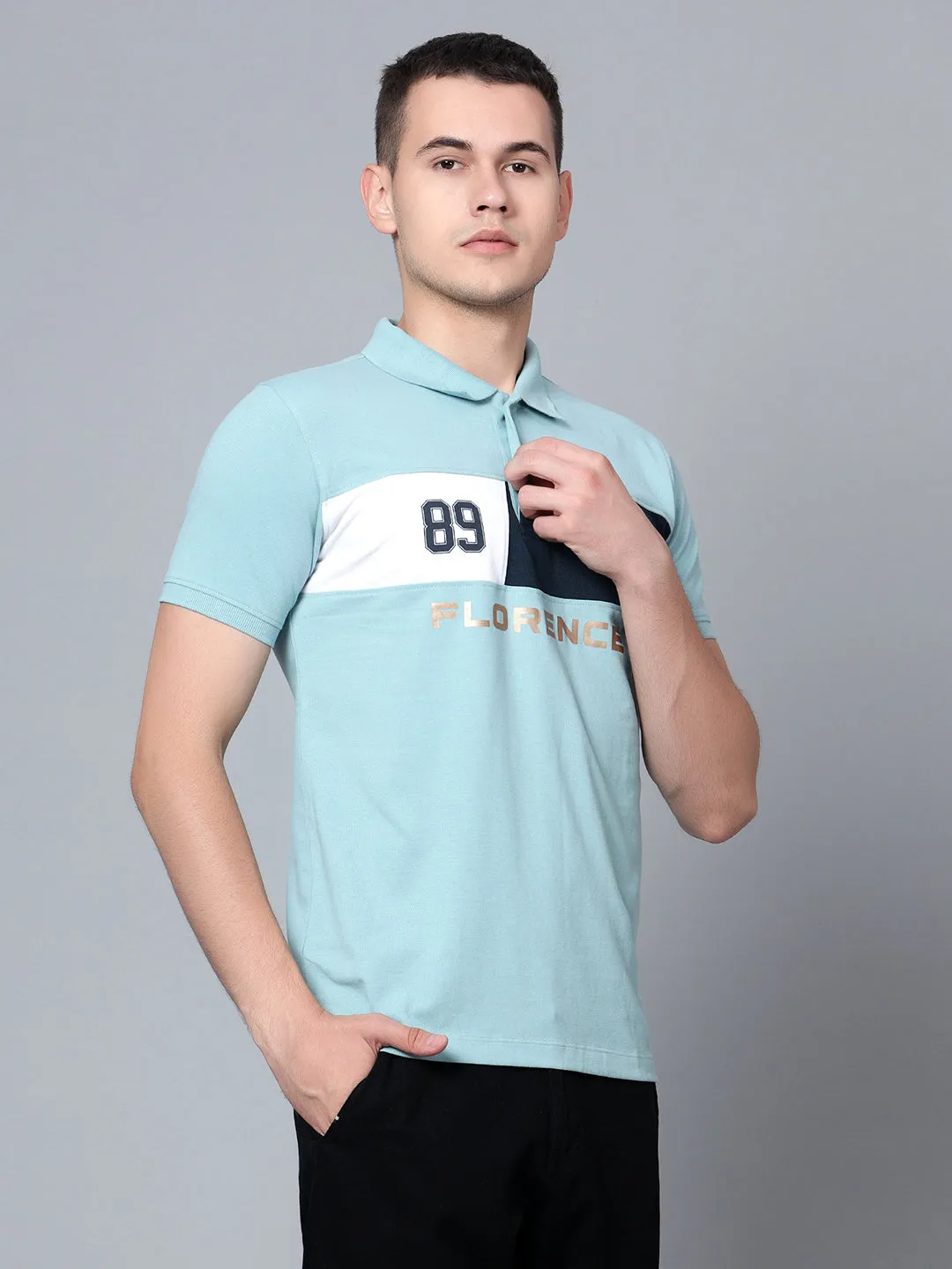 Men Light Teal Polo T-Shirt