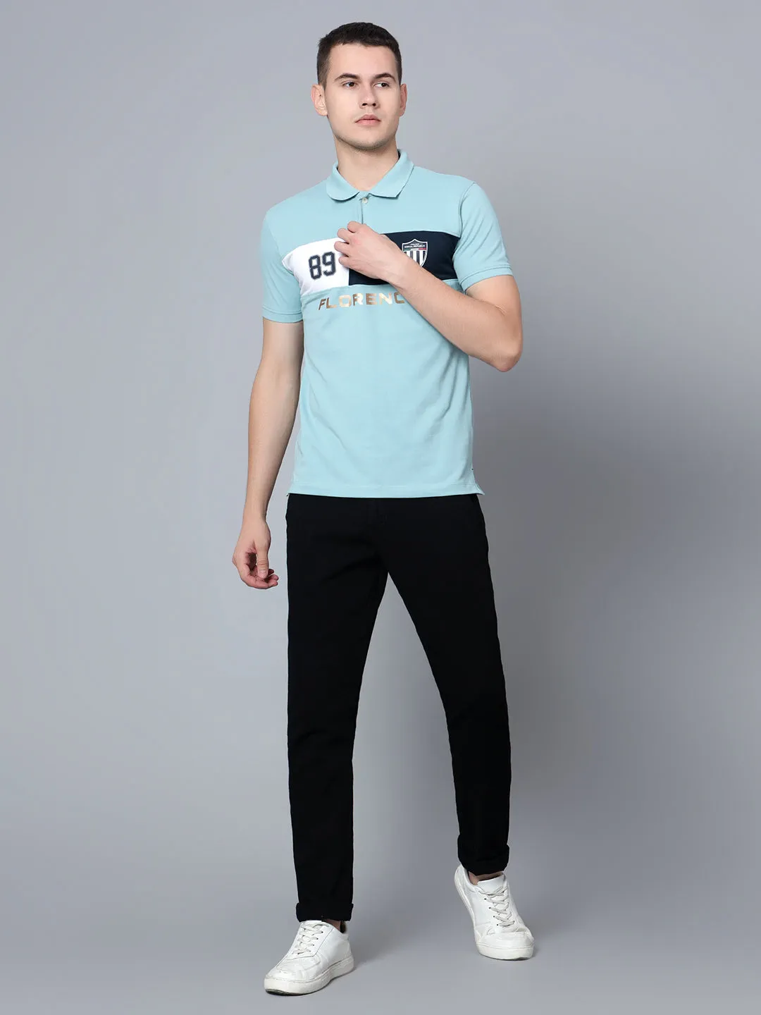 Men Light Teal Polo T-Shirt