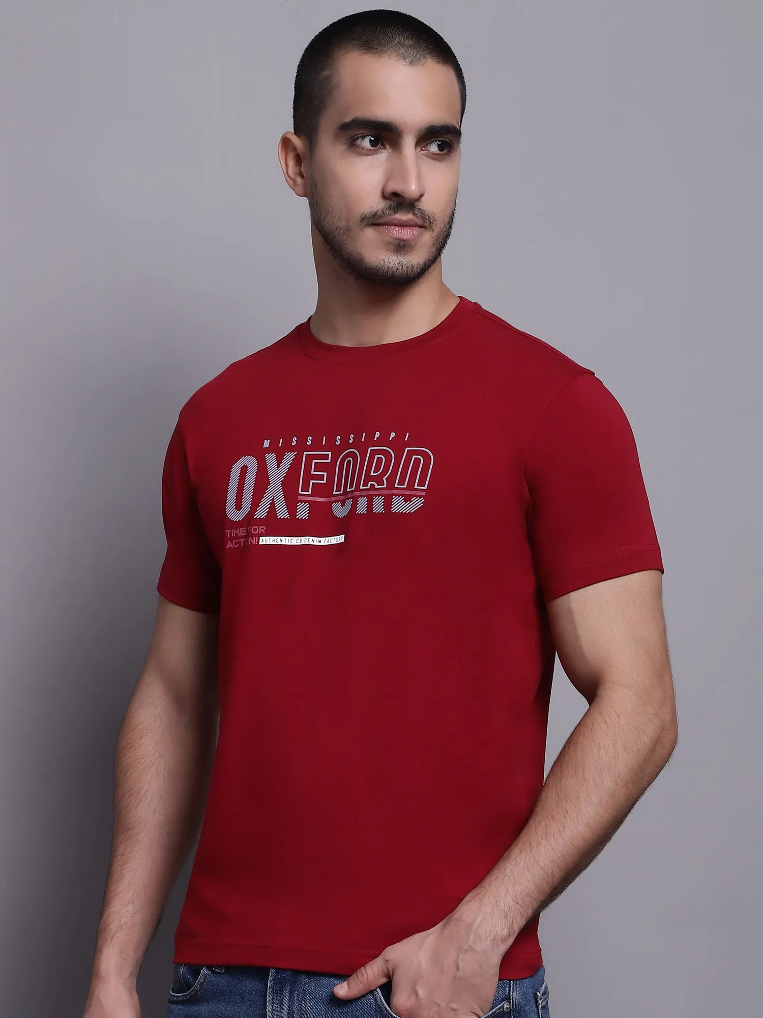 Men Maroon Casual T-Shirt