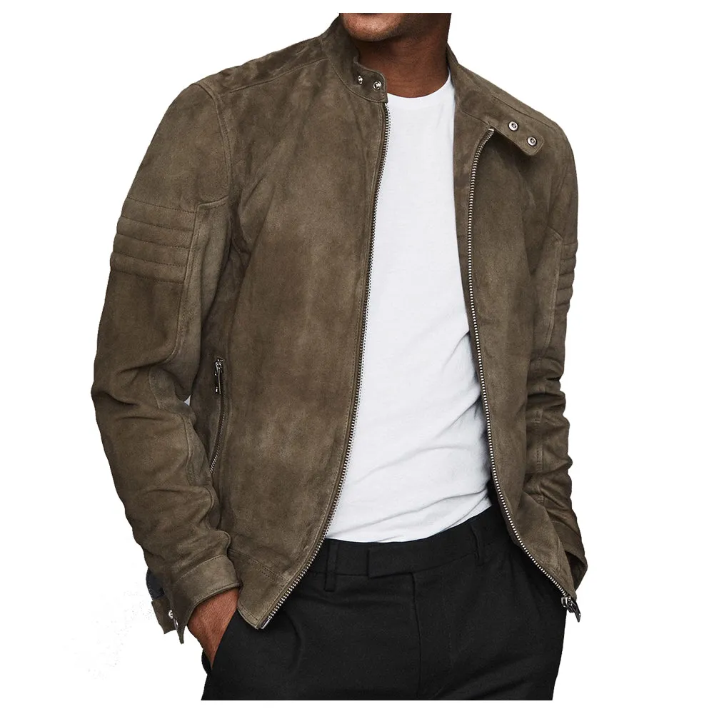 Men Motorcycle Rider Suede Leather Jacket