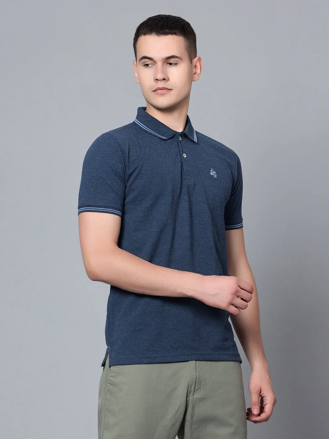 Men Navy Mélange Polo T-Shirt