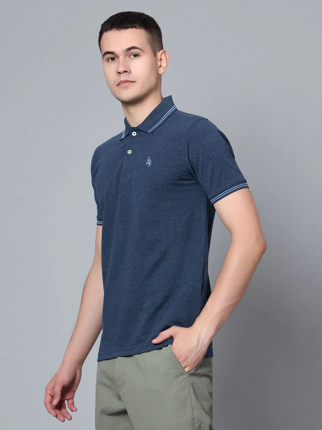 Men Navy Mélange Polo T-Shirt