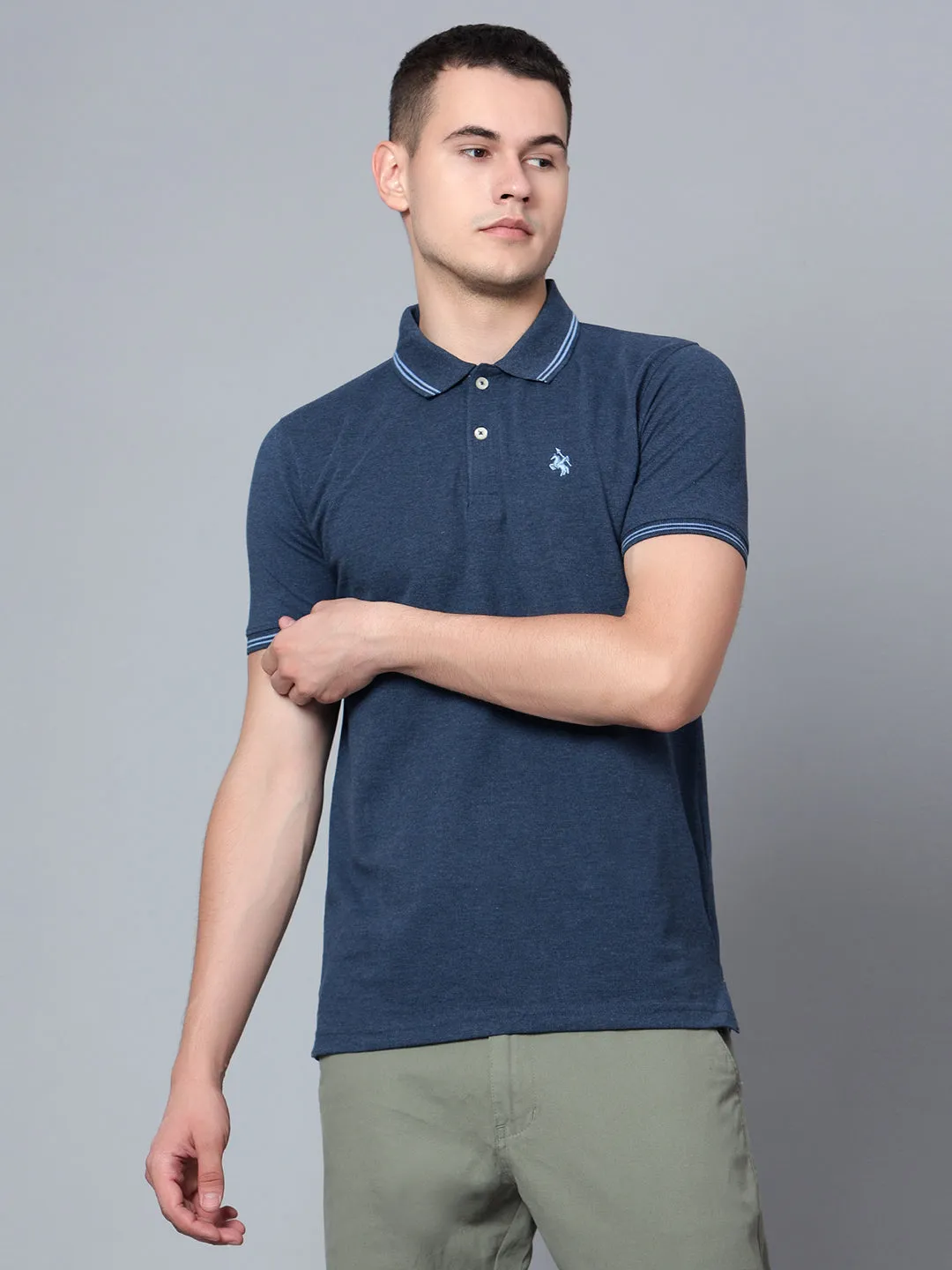 Men Navy Mélange Polo T-Shirt