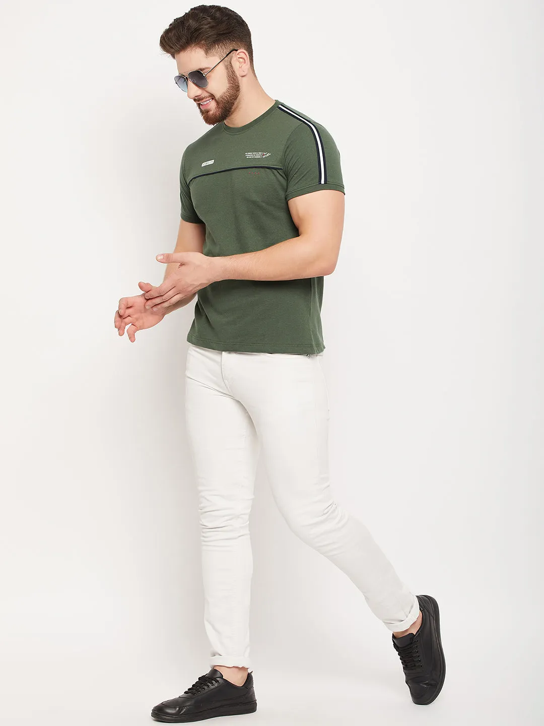 Men Olive Round Neck T-Shirt