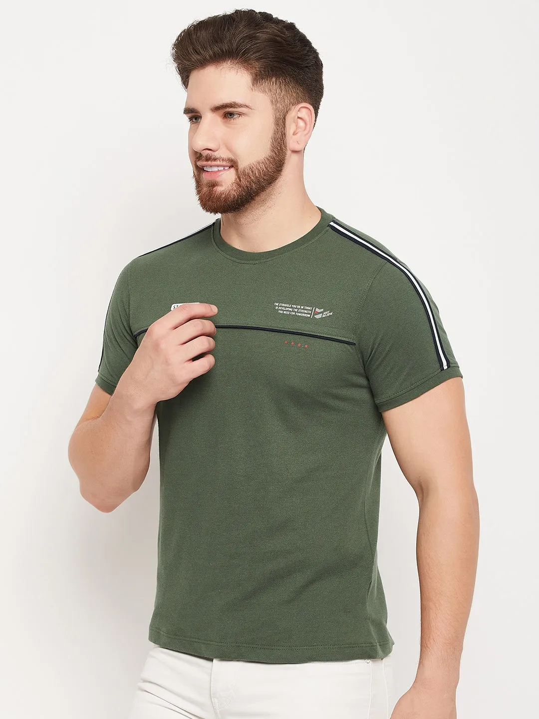 Men Olive Round Neck T-Shirt