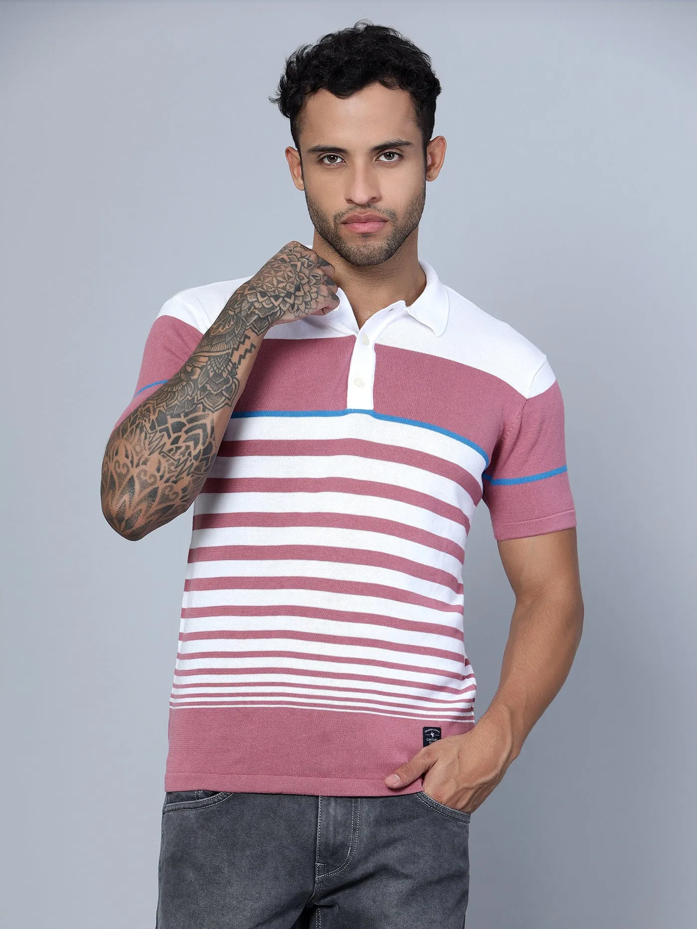 Men Polo Neck White T-Shirt