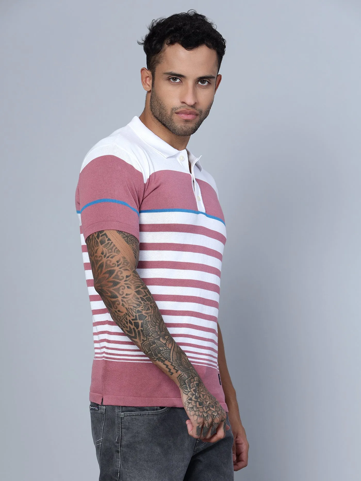 Men Polo Neck White T-Shirt