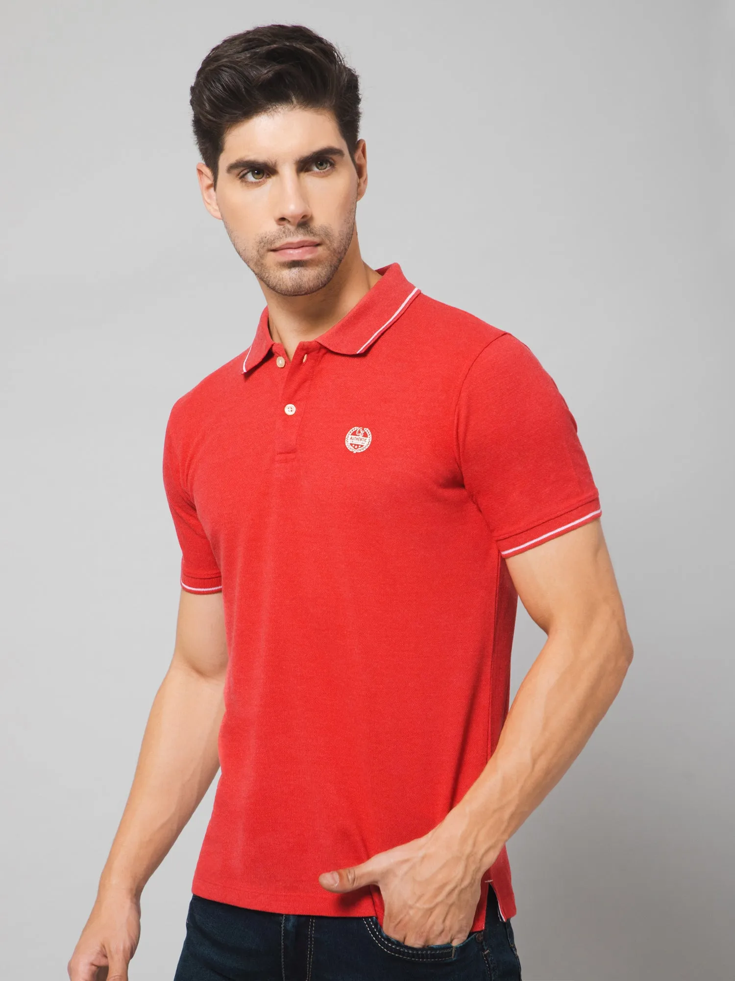 Men Red Melange T-Shirt