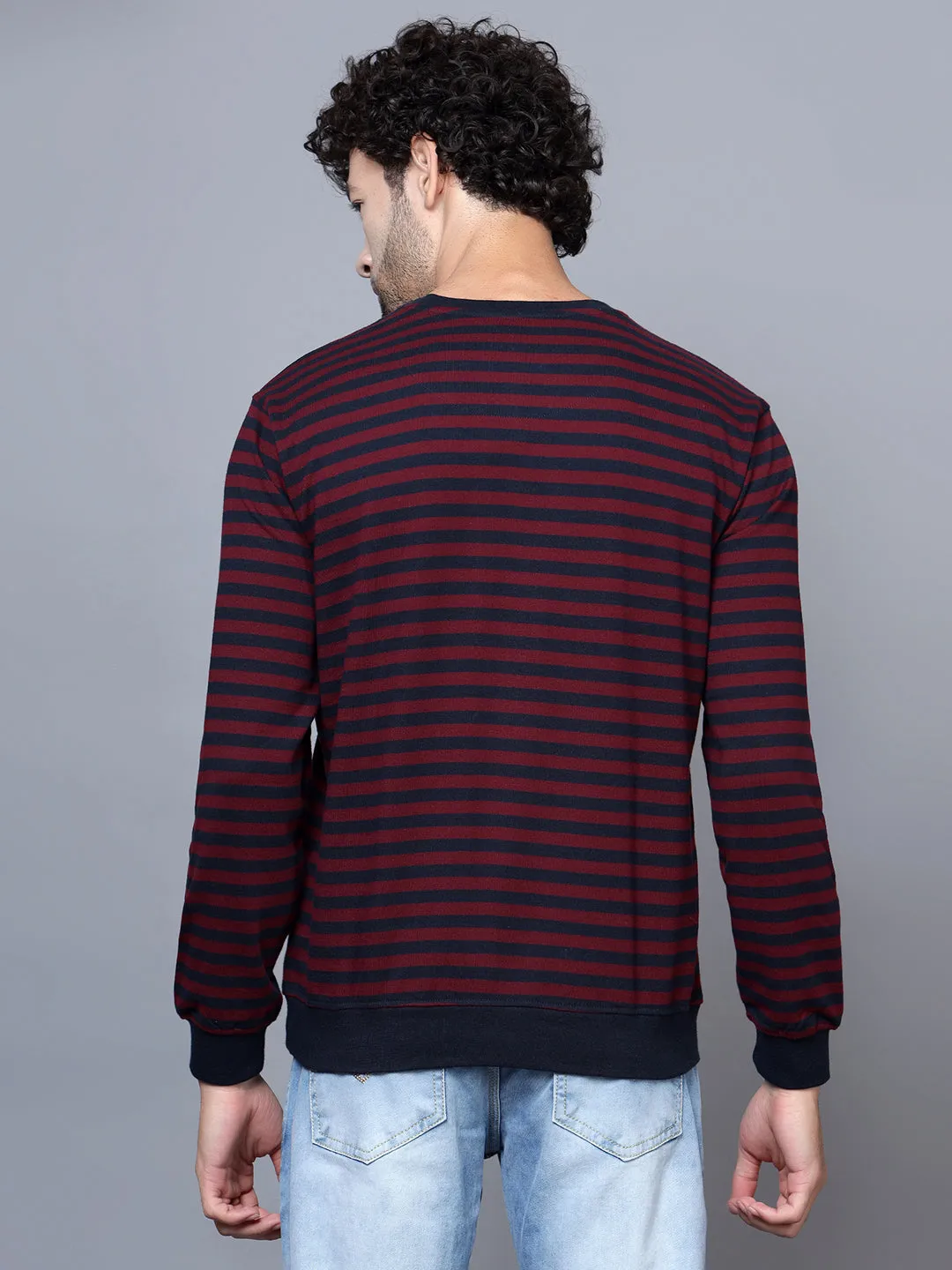 Men Round Neck Full Sleeves Winter Wear Maroon Tshirt