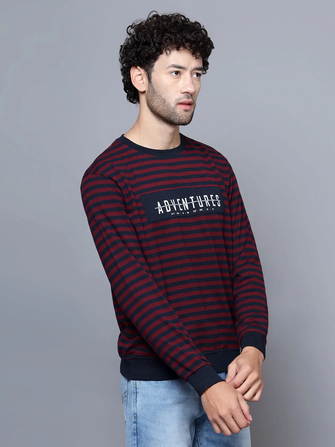 Men Round Neck Full Sleeves Winter Wear Maroon Tshirt