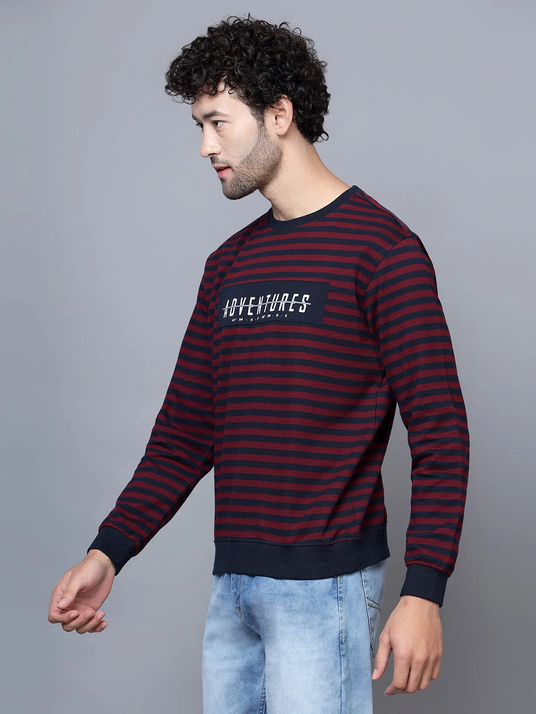 Men Round Neck Full Sleeves Winter Wear Maroon Tshirt