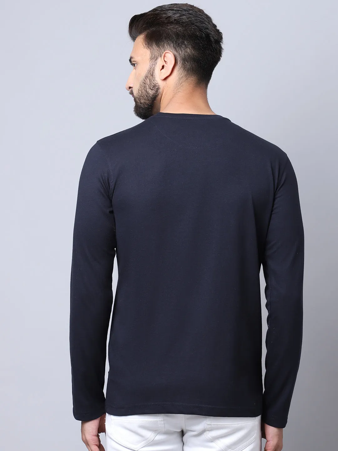 Men  Round Neck Full Sleeves Winter Wear Navy T-Shirt