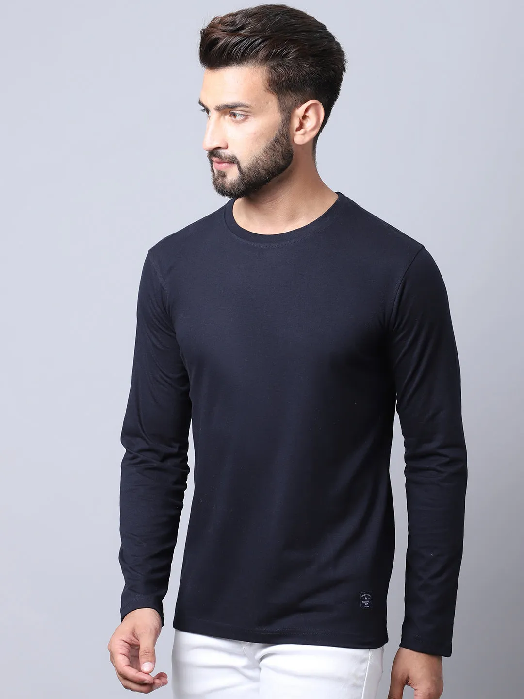 Men  Round Neck Full Sleeves Winter Wear Navy T-Shirt